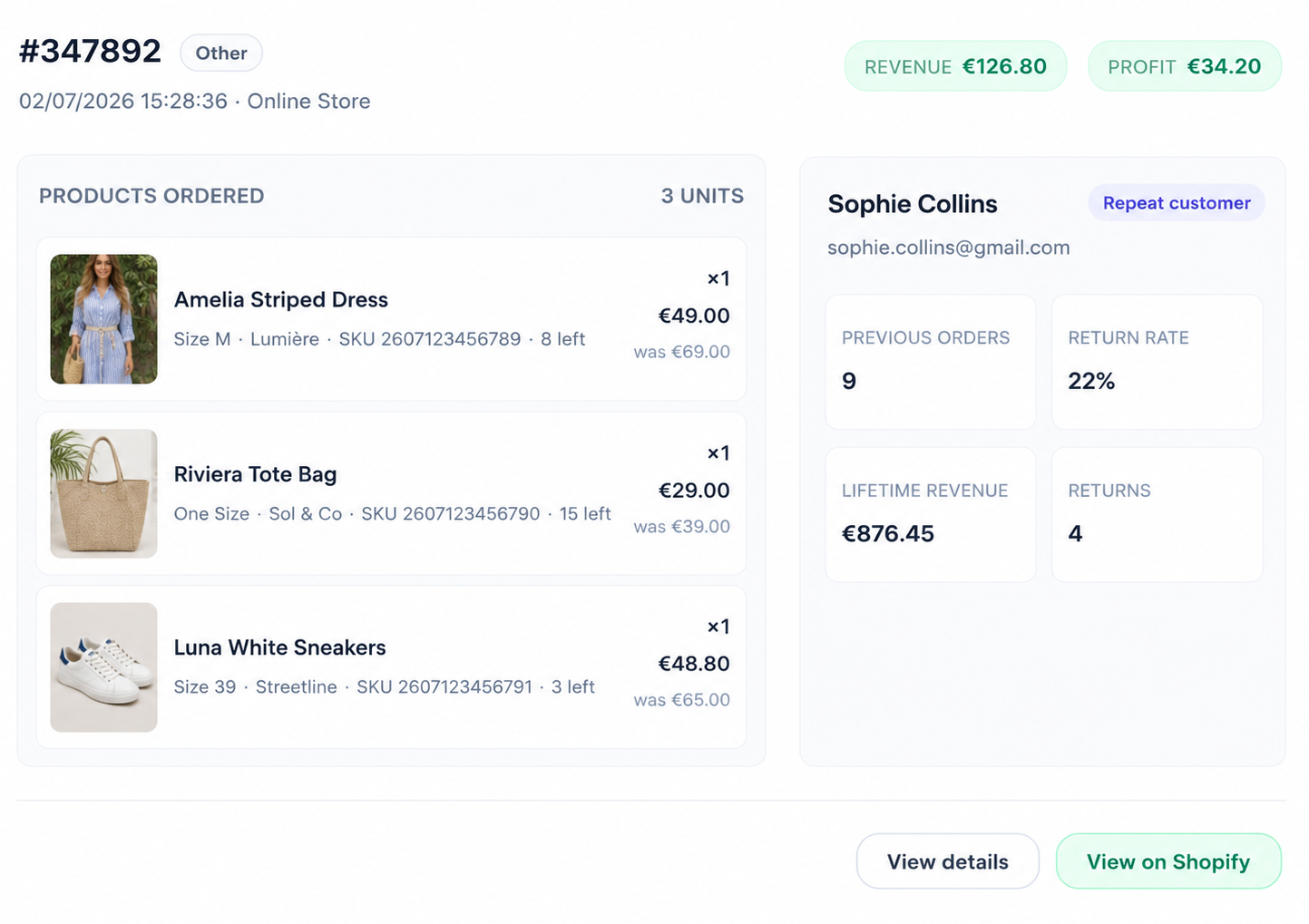 ShopETell best sellers dashboard